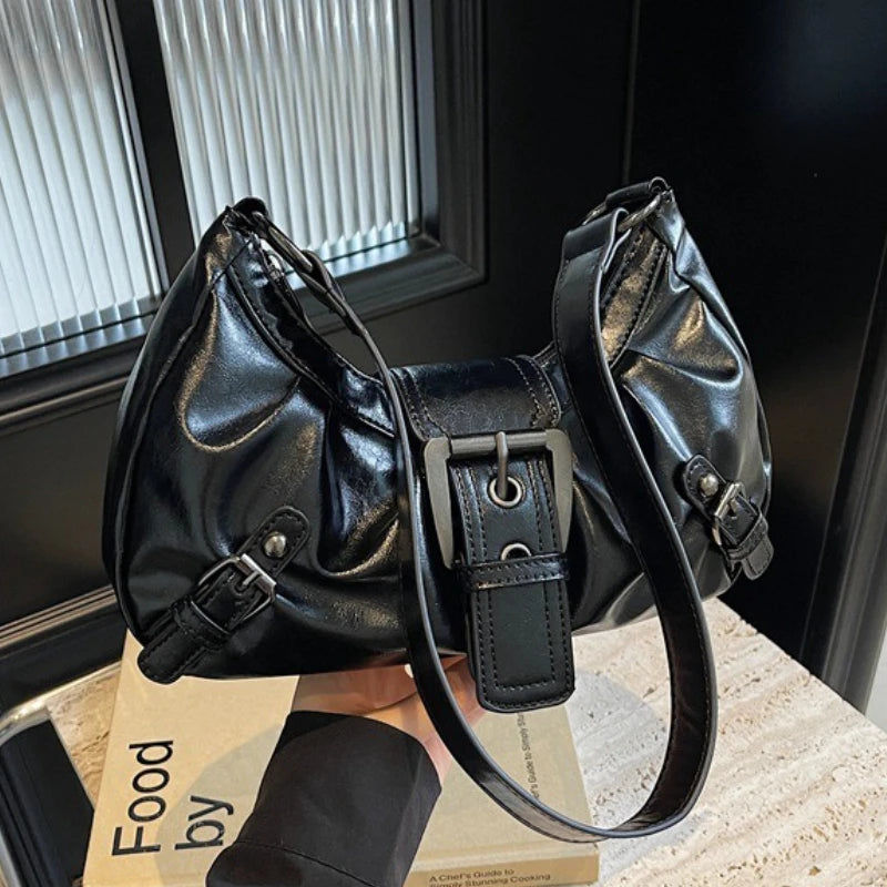 Classic Black Pleated Hobo Bag